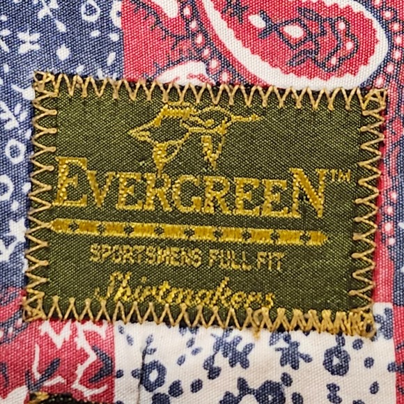 VTG Evergreen Shirtmakers Shirt Men L Red White‎ Blue Hipster Patriotic Paisley - Picture 2 of 12